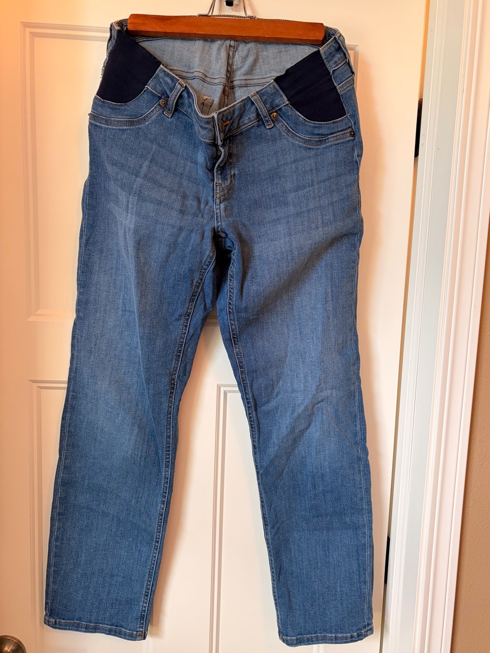 GAP Light Blue Maternity Straight Leg Jeans with Dark Navy Panels, Long